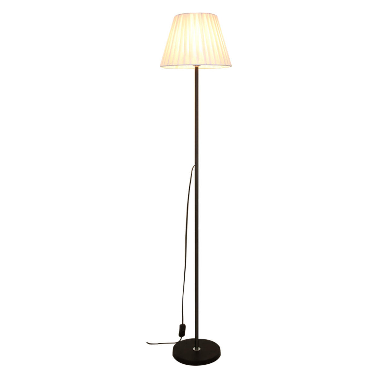 Contemporary Pleated Shade Black Column Floor Lamp Image - 2