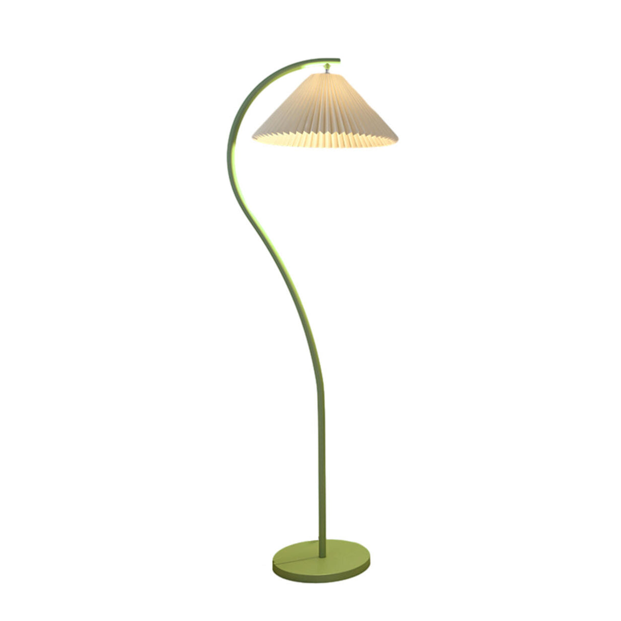 Contemporary Pleated Shade Green Curved Floor Lamp Image - 5