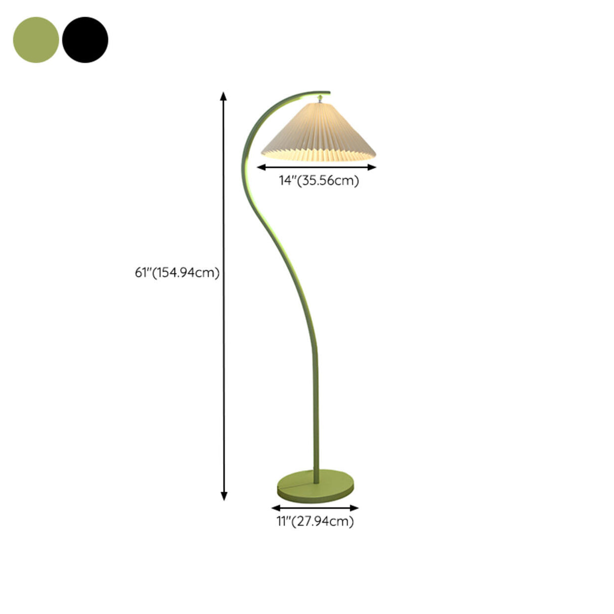 Contemporary Pleated Shade Green Curved Floor Lamp 