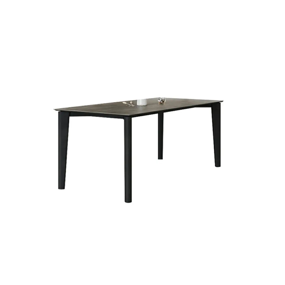 Contemporary Rectangle Grey Stone Wood Dining Table Image - 2