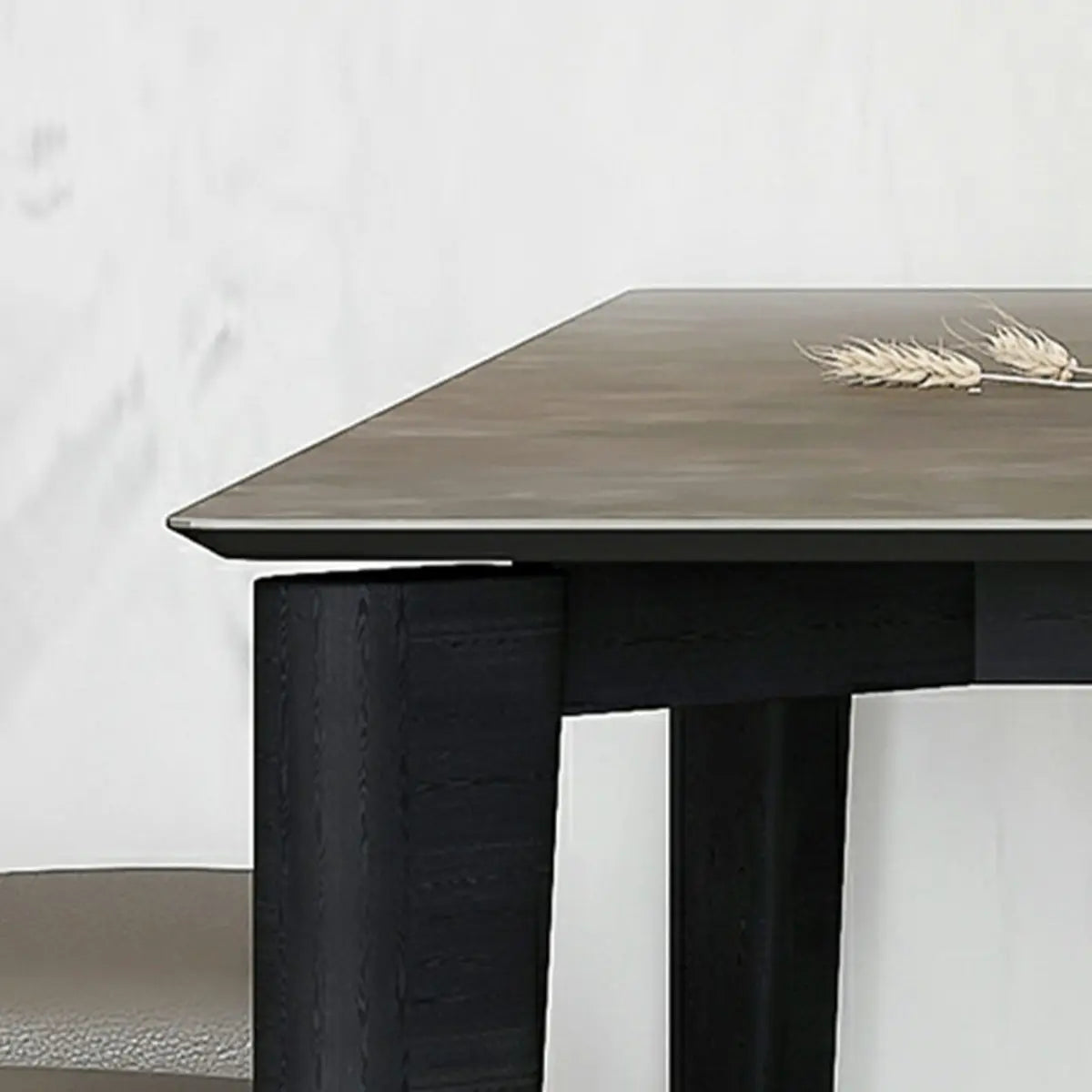 Contemporary Rectangle Grey Stone Wood Dining Table Image - 7