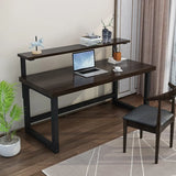 Contemporary Rectangle Wood Hutch H-Shape Writing Desk Image - 4