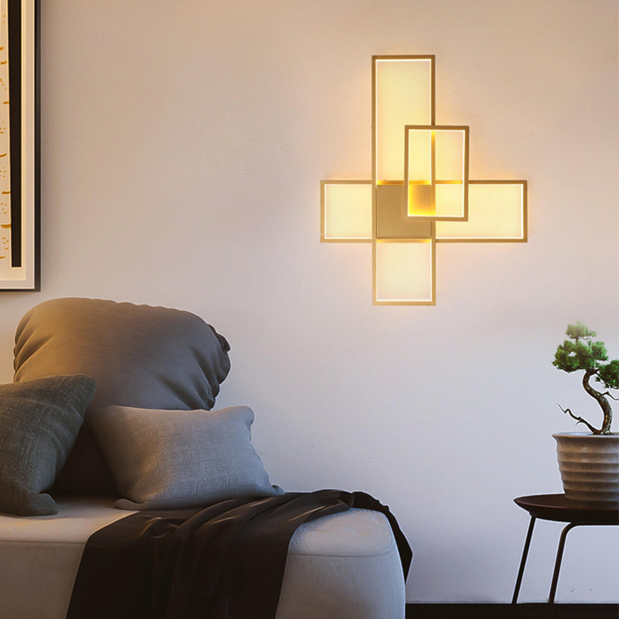 Contemporary Rectangular Gold Metal Wall Sconce Image - 1