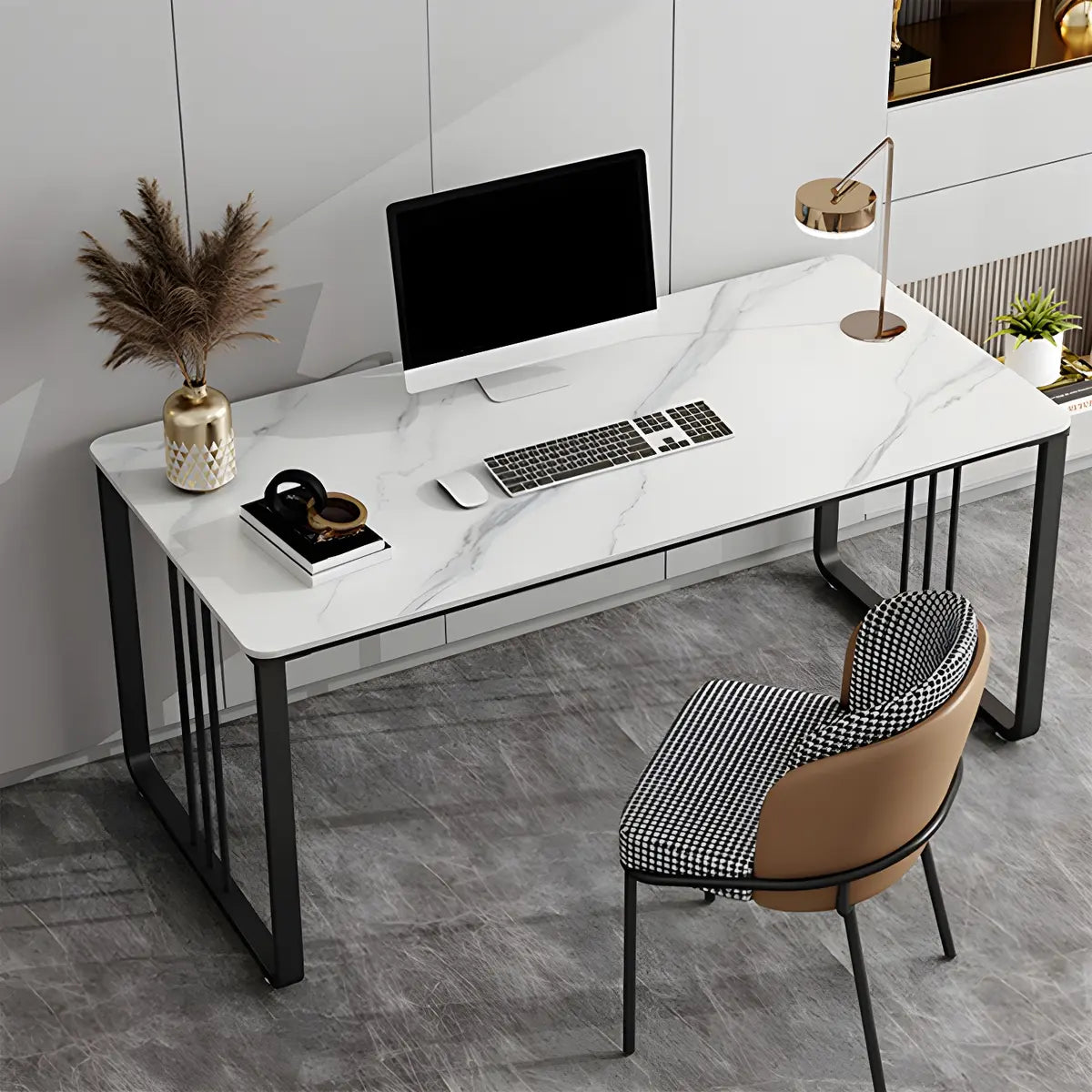 Contemporary Rectangular Grey Stone Sled Writing Desk Image - 11