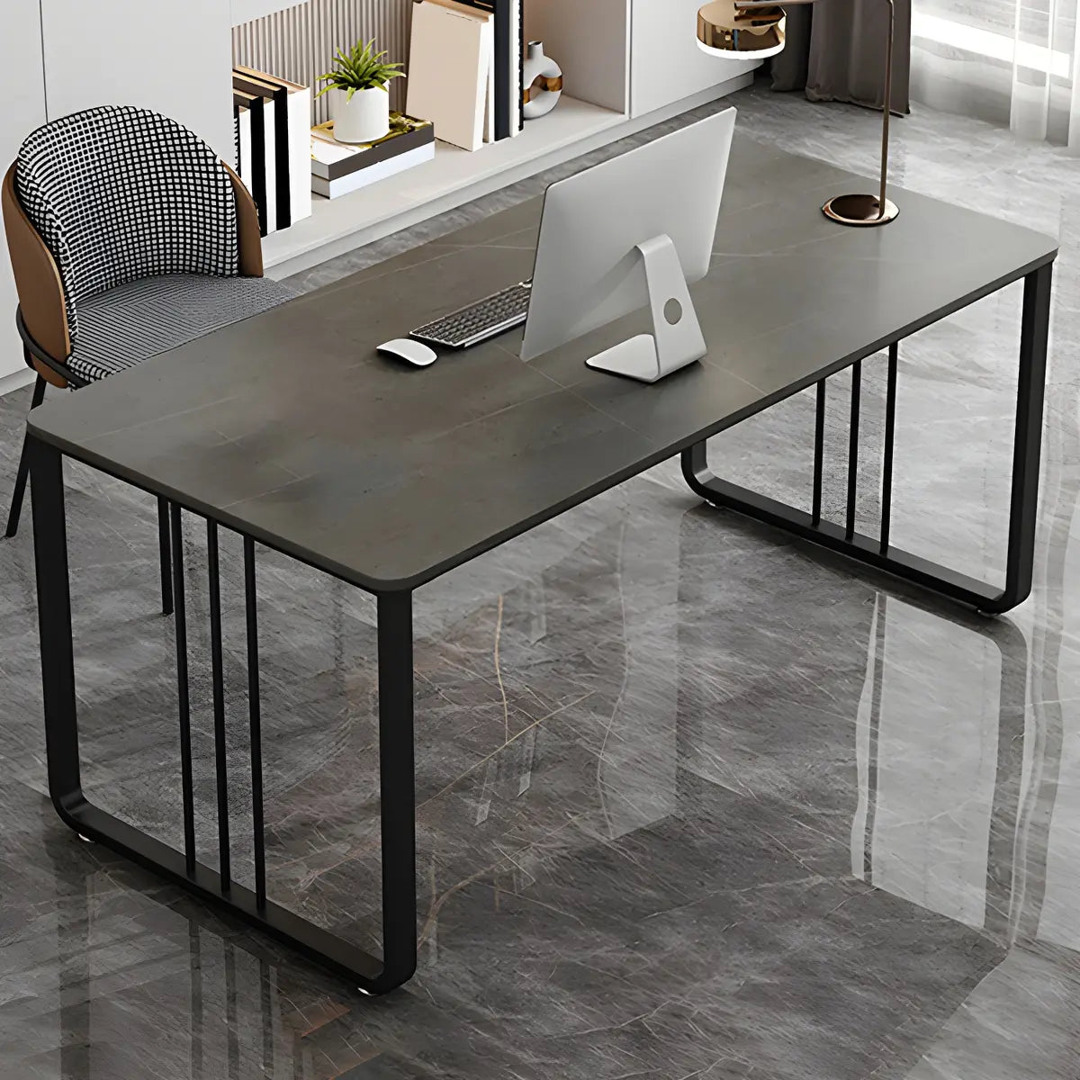 Contemporary Rectangular Grey Stone Sled Writing Desk Image - 4