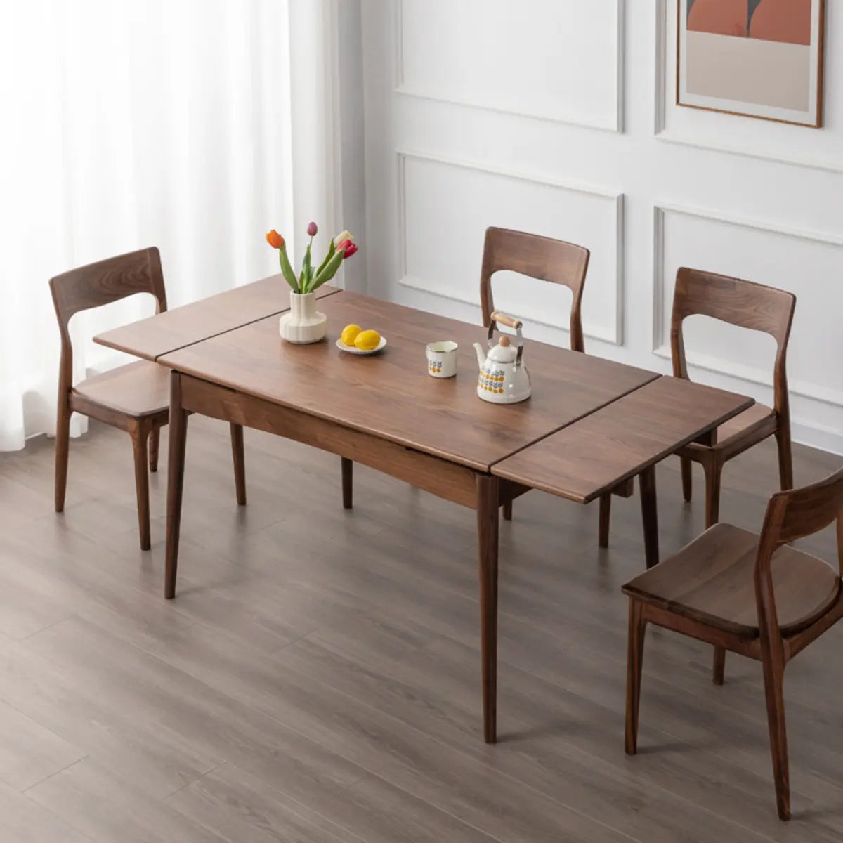 Contemporary Rectangular Walnut Dining Table Extendable Leaf Image - 1