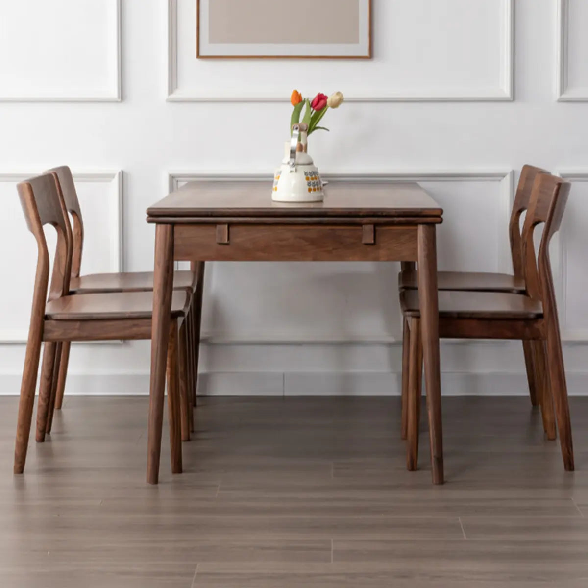 Contemporary Rectangular Walnut Dining Table Extendable Leaf Image - 3