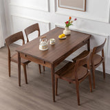 Contemporary Rectangular Walnut Dining Table Extendable Leaf Image - 4