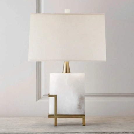 Contemporary Rectangular White Alabaster Fabric Table Lamp Image - 1