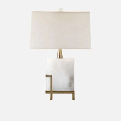 Contemporary Rectangular White Alabaster Fabric Table Lamp Image - 2