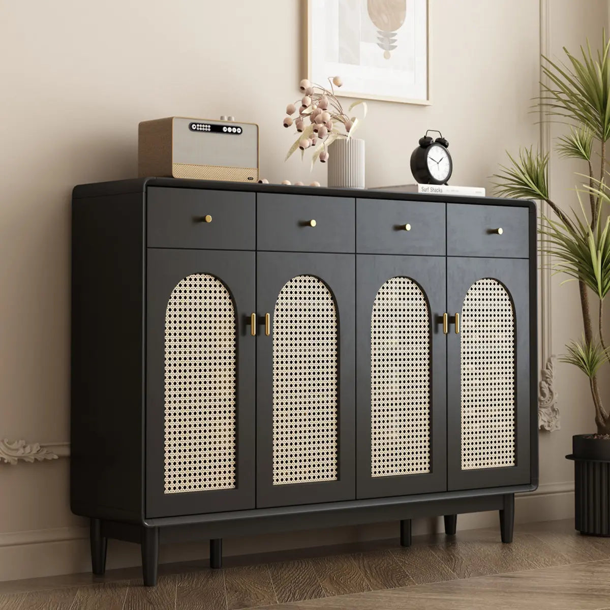 Contemporary Rectangular Wood Hallway Black Shoe Storage Image - 18