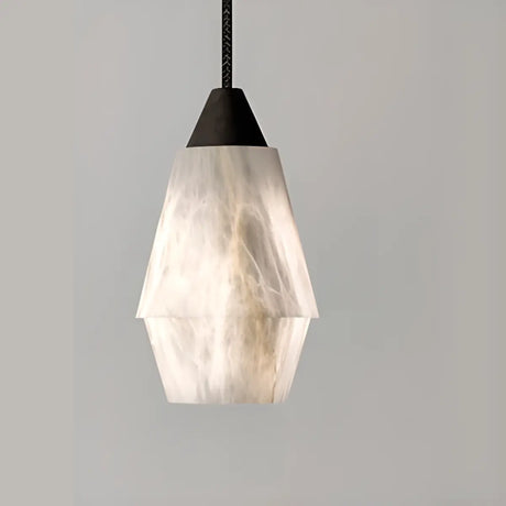 Contemporary Rectilinear Conical Alabaster Pendant Light Image - 2