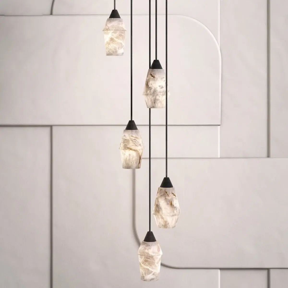 Contemporary Rectilinear Conical Alabaster Pendant Light Image - 3