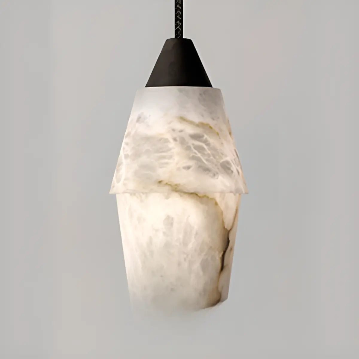 Contemporary Rectilinear Conical Alabaster Pendant Light Image - 6