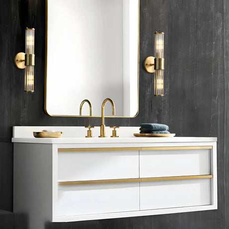 Contemporary Ribbed Glass Bathroom Mirror Vanity Light Image - 1