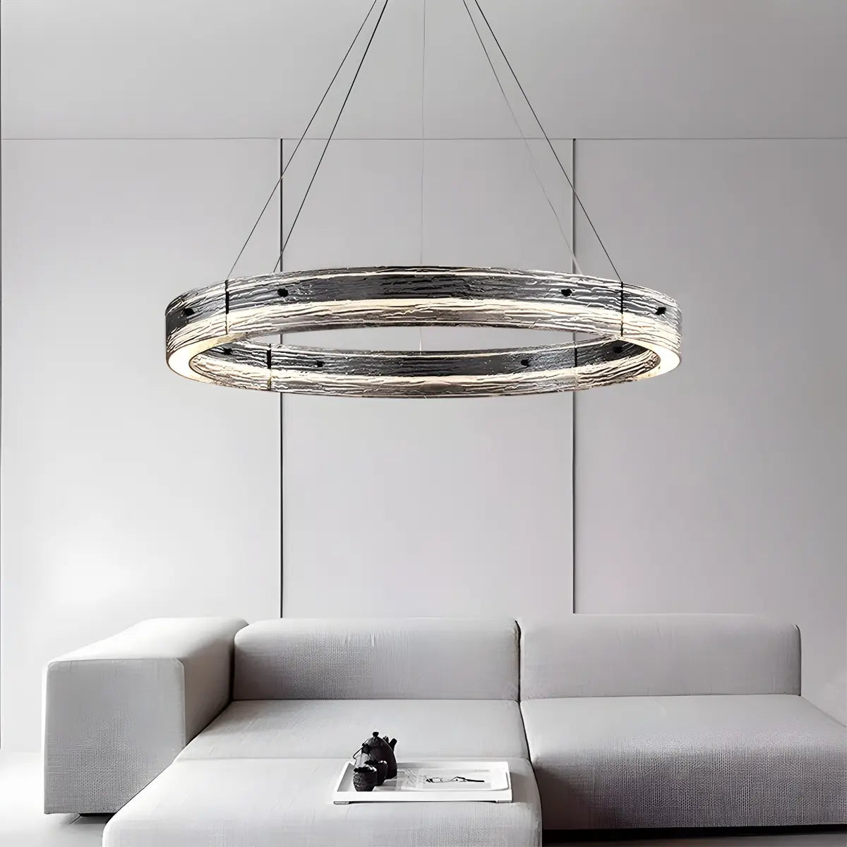 Contemporary Ring Acrylic Living Room Black Chandelier Image - 4