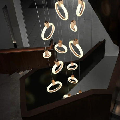 Modern Stairwell Gold Acrylic Ring LED Pendant Light Image - 2