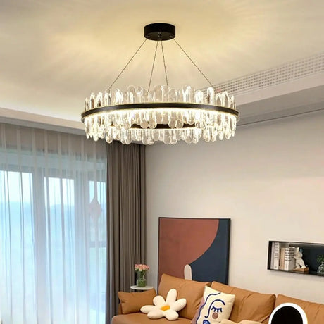 Contemporary Ring Crystal Living Room Black Chandelier Image - 4