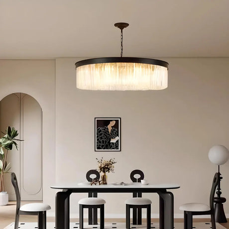 Contemporary Round Crystal Dining Room Black Chandelier Image - 1