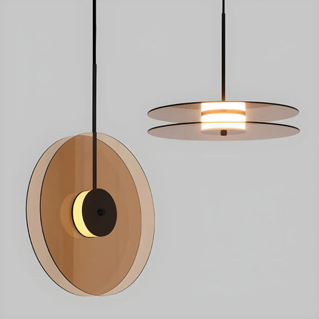 Contemporary Round Disc Amber Glass Bedroom Pendant Light Image - 1