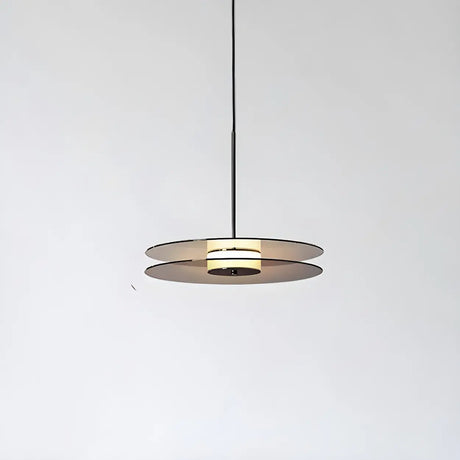 Contemporary Round Disc Amber Glass Bedroom Pendant Light Image - 2