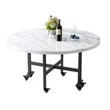 Contemporary Round Marble Folding Dining Table White Image - 10