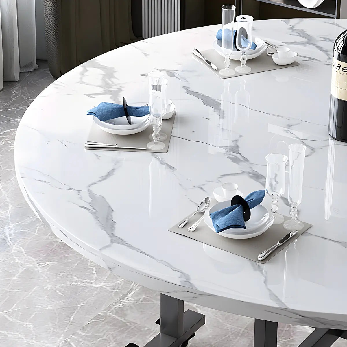 Contemporary Round Marble Folding Dining Table White Image - 11