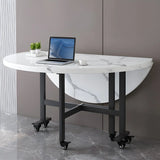 Contemporary Round Marble Folding Dining Table White Image - 4