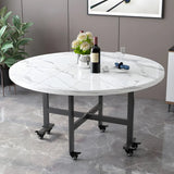 Contemporary Round Marble Folding Dining Table White Image - 9