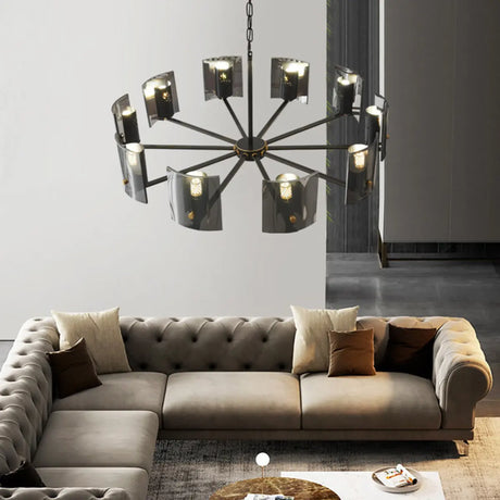 Contemporary Round Square Living Room Black Chandelier Image - 2