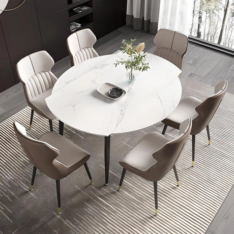 Contemporary Round Stone Dining Table Grey Extendable Image - 1