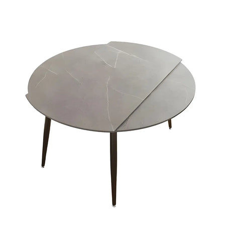 Contemporary Round Stone Dining Table Grey Extendable Image - 2