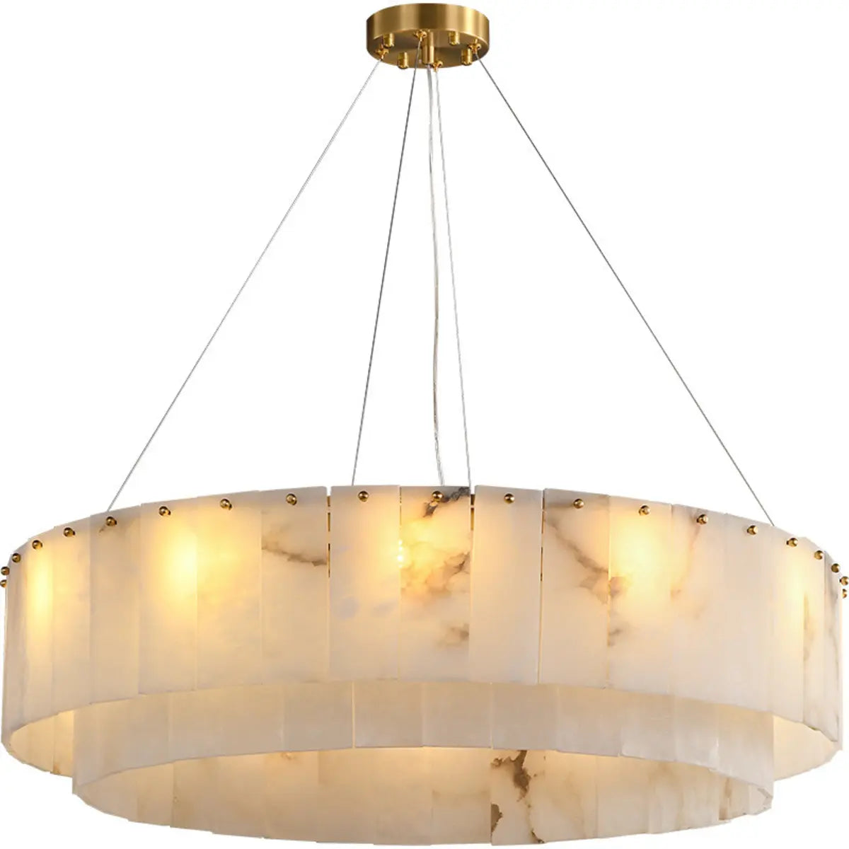 Contemporary Round Tiered Alabaster Pendant Light Chandelier Image - 5