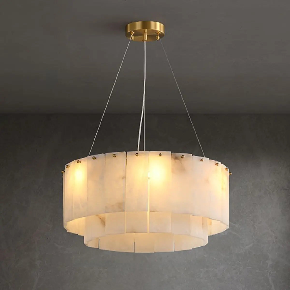 Contemporary Round Tiered Alabaster Pendant Light Chandelier Image - 6