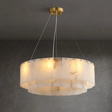 Contemporary Round Tiered Alabaster Pendant Light Chandelier Image - 8