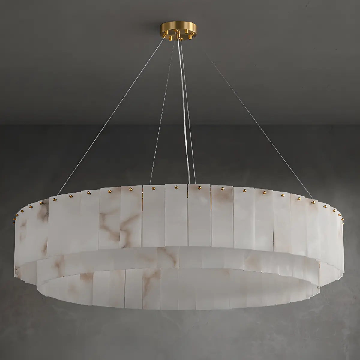 Contemporary Round Tiered Alabaster Pendant Light Chandelier Image - 9