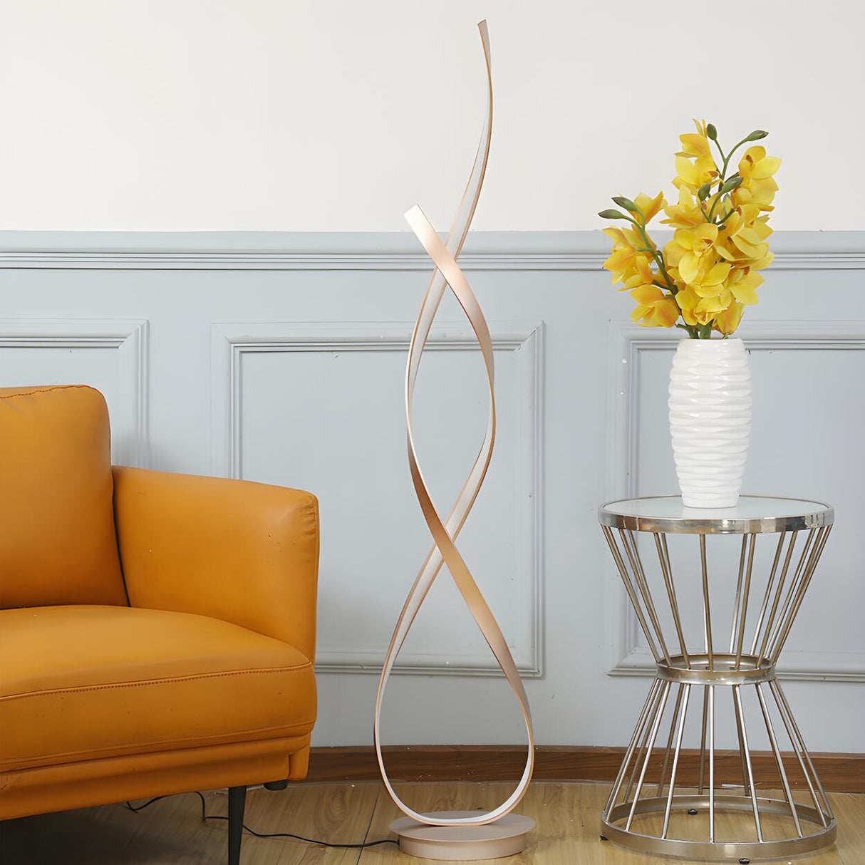 Contemporary Sliver LED Spiral Metal Floor Lamp Image - 11