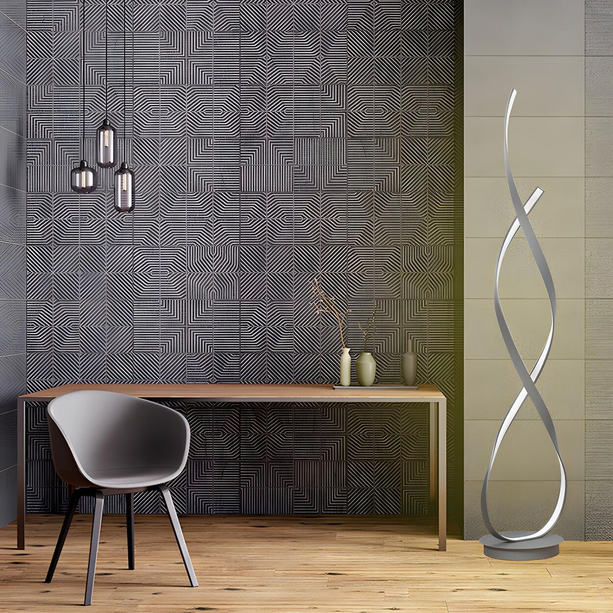 Contemporary Sliver LED Spiral Metal Floor Lamp Image - 3