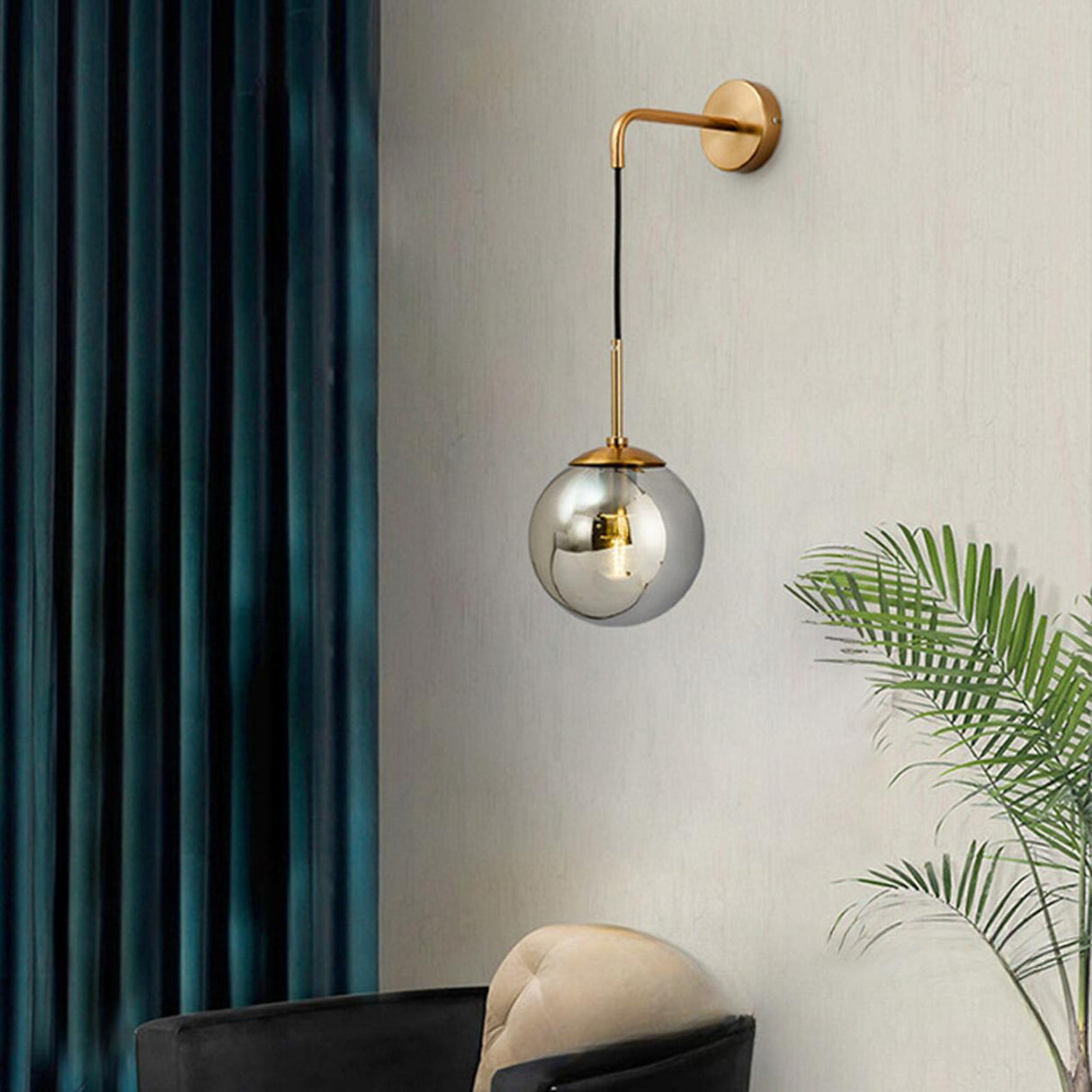 Contemporary Smoke Grey Glass Globe Wall Sconce Image - 1