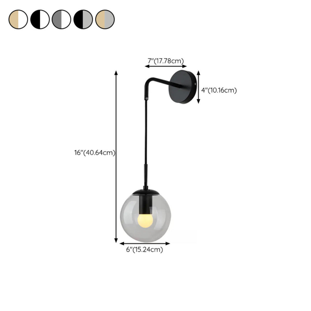 Contemporary Smoke Grey Glass Globe Wall Sconce 