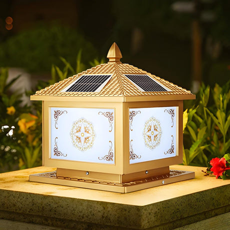 Contemporary Solar-Powered Brass Outdoor Table Lamp Image - 1