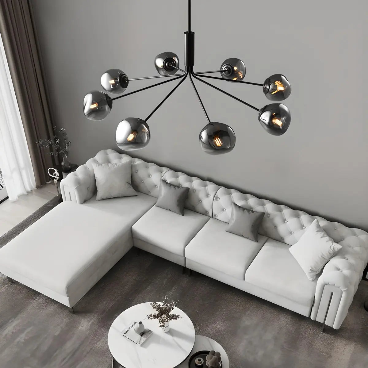 Contemporary Sputnik Glass Living Room Black Chandelier Image - 4