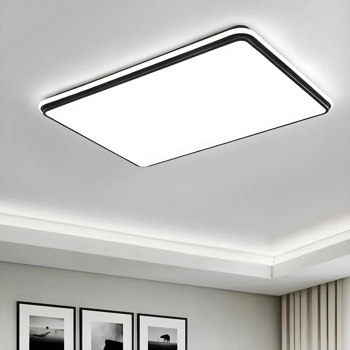 Minimalist Black Rectangle LED Flush Mount Ceiling Lamp Image - 14