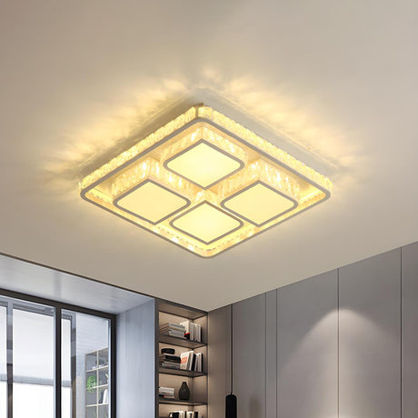 Contemporary Square Crystal LED Flush Mount Light Image - 2