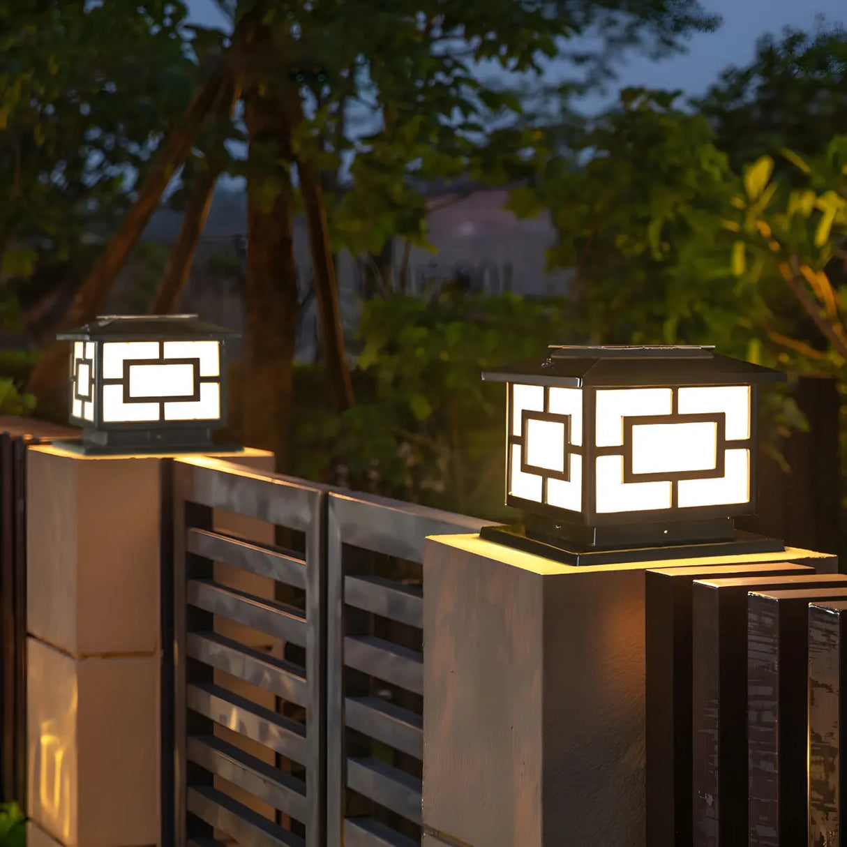 Contemporary Square Metal Lantern Outdoor Table Lamp Image - 15