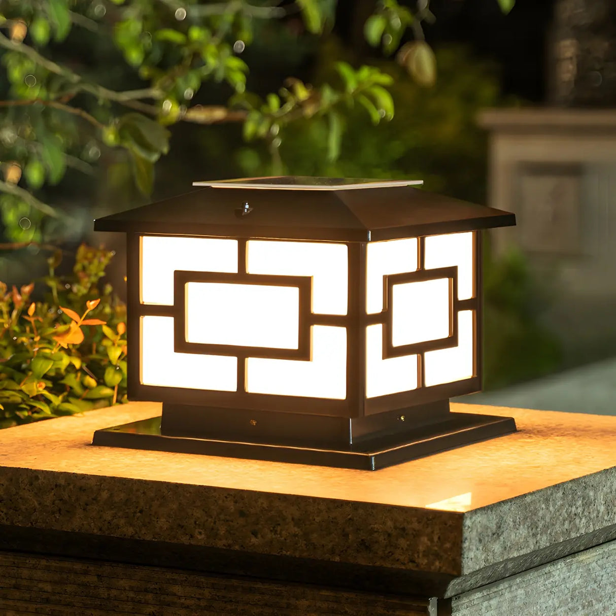 Contemporary Square Metal Lantern Outdoor Table Lamp Image - 16