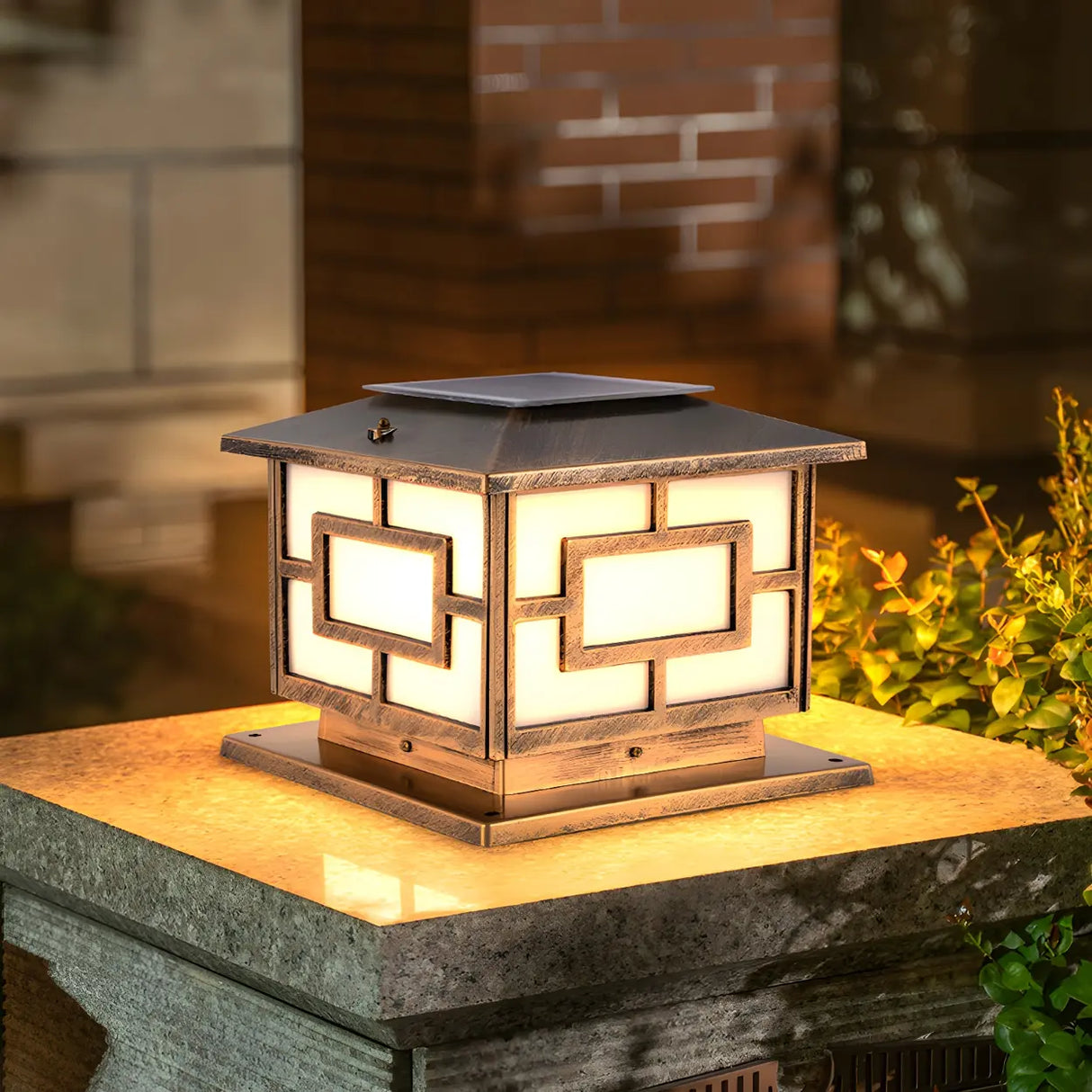 Contemporary Square Metal Lantern Outdoor Table Lamp Image - 4