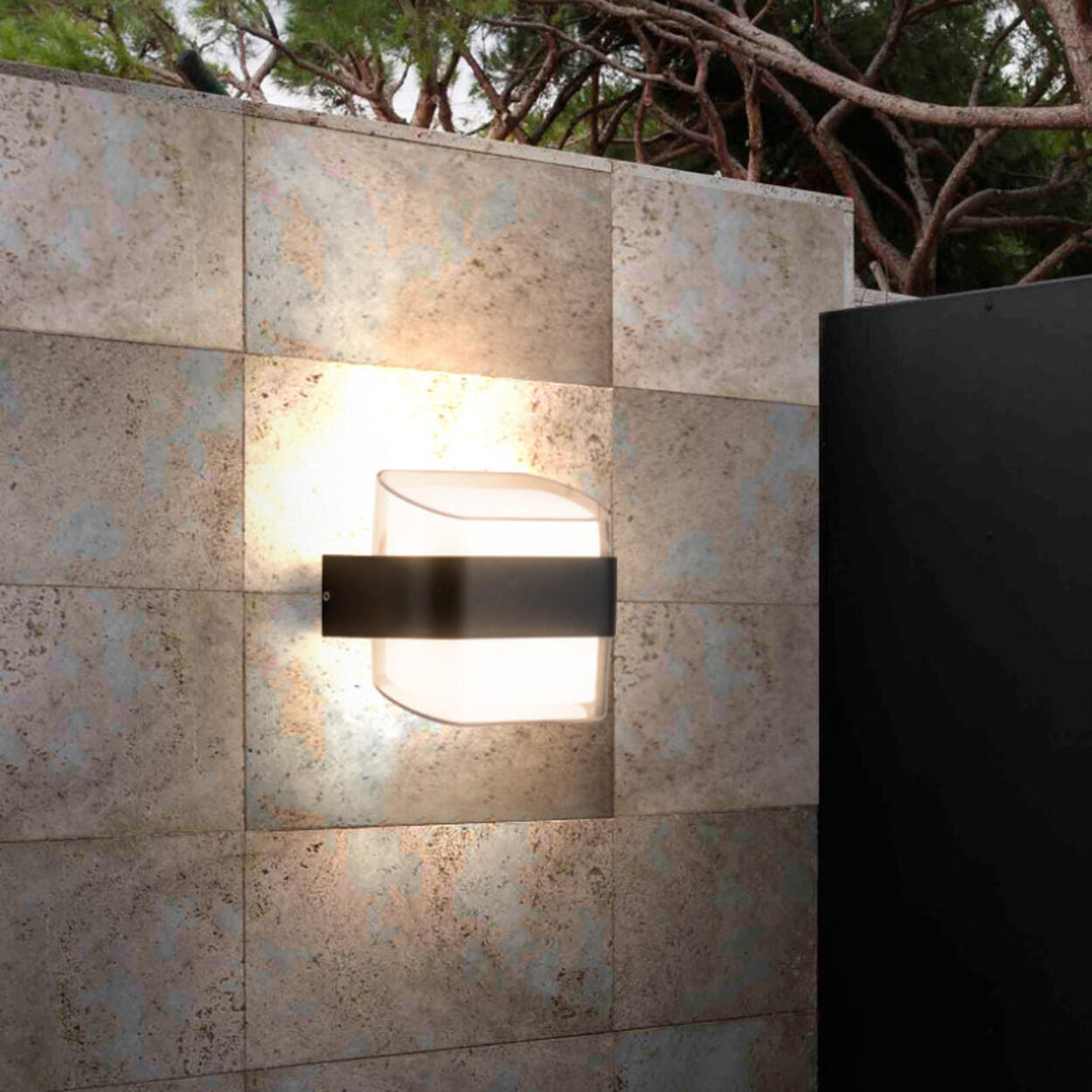 Contemporary Square Outdoor Wall Sconce Frosted Glass Image - 1