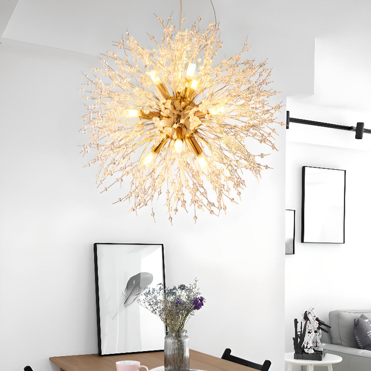 Contemporary Starburst Crystal Chandelier Adjustable Height Image - 3