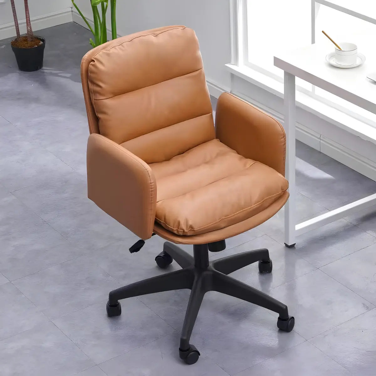 Contemporary Swivel Leather Office Chair with Wheels Image - 3